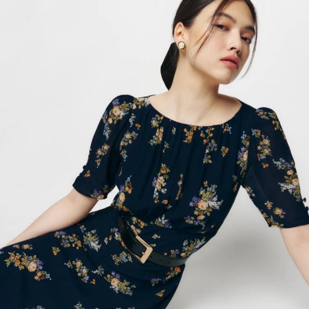 Reformation Floral Maxi Dress - Navy and Yellow - Picture 3 of 13